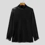 INCERUN Men Solid High Neck Velvet Long Sleeve T-Shirt Plus Size