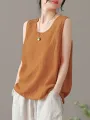ZANZEA Plus Size Womens Tank Top Solid Crew Neck Sleeveless Casual Women Tanks
