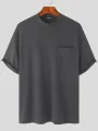 INCERUN Men Solid Color Short Sleeve T-Shirt Round Neck Loose Fit Men's Tee Summer Casual Daily Mens Top