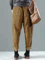 Corduroy Elastic Waist Solid Color Side Pocket Harem Pants