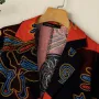 ZANZEA Womens Ethnic Prints Blazer Vacation Thin Suit Coat Retro Lapel Cotton Linen Printing Long Sleeve Blazer
