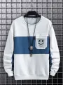 ChArmkpR Mens Smile Face Print Patchwork Crew Neck Pullover Sweatshirts