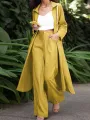 ZANZEA Women Plus Size Two Set Solid Button Lapel Long Sleeve Long Blouses and Pant Two Pieces Set