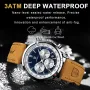 POEDAGAR Men's Luminous Waterproof Quartz Watch Fashion Comfortable Leather Multi-function Business Casual Wristwatch