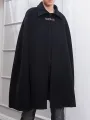INCERUN Men Lapel Sleeveless Shawl Cape Black Mens Coat Cape Belt Buckle Middle Long Coat Jacket