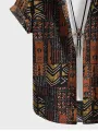Mens Geometric Ethnic Print Lapel Short Sleeve Shirts