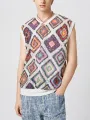 INCERUN Men Tank Top Fashion Color Block Print Sleeveless Top V-neck Summer Casual Mesh Lace Men Streetwear Clothing