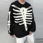 INCERUN Mens Skeleton Print Color Block Long Sleeve Hoodie Fashion Loose Fit Crew Neck Fall Top for Male S 5XL