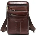 Ekphero Men's Genuine Leather Crossbody Bag with Zipper Mobile Phone Shoulder Bag Small Travel Waist Bag Multi-Pockets Male Belt Waist Packs