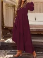 ZANZEA Plus Size Women Long Dress Solid Color V-neck Long Sleeve Causal Maxi Dress