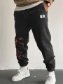 Mens Japanese Cherry Blossoms Print Loose Drawstring Waist Sweatpants
