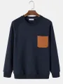 ChArmkpR Mens Contrast Chest Pocket Crew Neck Casual Pullover Sweatshirts