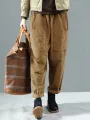 Corduroy Elastic Waist Solid Color Side Pocket Harem Pants