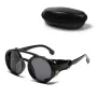 Fashion Punk Retro Polarized Round Sunglasses with Leather Strap Accents UV400 Protection Eyewear Glasses for Outdoor Travel Driving