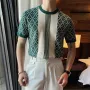 INCERUN Mens Print Crew Neck Short Sleeve T-shirt Comfortable Business Casual Green Tshirt Male S-5XL