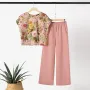 ZANZEA Women's 2pcs Suits Floral Short Sleeve O-Neck Top Elastic Waist Wide Leg Trousers Vintage Sets