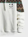 Mens Argyle Pattern Smile Embroidered Patchwork Loose Drawstring Hoodies
