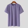 INCERUN Mens Textured Crew Neck Short Sleeve T-Shirt Fashion Solid Color Comfortable Top Male S 5XL
