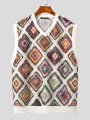 INCERUN Men Tank Top Fashion Color Block Print Sleeveless Top V-neck Summer Casual Mesh Lace Men Streetwear Clothing