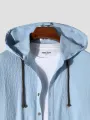 Mens Solid Button Up Long Sleeve Drawstring Hooded Shirts
