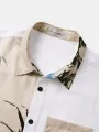ChArmkpR Mens Ink Bamboo Print Patchwork Button Up Short Sleeve Shirts