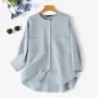 ZANZEA Womens Daily Casual Crew Neck Puff Sleeve Shirts Office Lady Button Up Solid Blouses with Pockets