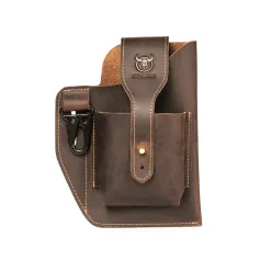BULLCAPTAIN Geantă de talie din piele naturală pentru bărbați Pachete de sac de curea 7inch Telefon mobil Poșetă Geantă de talie Purtați cataramă Pachet de curea retro