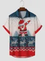 ChArmkpR Mens Christmas Santa Claus Elk Print Lapel Short Sleeve Shirts