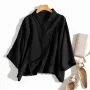 ZANZEA Cotton Solid Button Lapel Ruched Casual Blouse