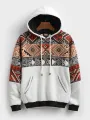 Mens Ethnic Geometric Print Patchwork Contrast Kangaroo Pocket Hoodies