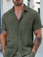 ChArmkpR Mens Shirt Solid Casual Lapel Collar Short Sleeve Shirts Summer Casual Beach Shirts