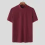 INCERUN Mens Half-collar Solid Knitted pit-stripe Short Sleeve T-shirt