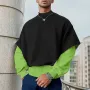 INCERUN - Sudadera con capucha de manga larga para hombre, diseño de patchwork de dos piezas, cuello redondo y cómoda