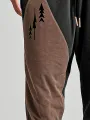 Menst Geometric Japanese Print Patchwork Drawstring Waist Pants