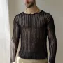 INCERUN Erkek Tişörtleri Mesh Hollow Out Uzun Kollu Tişörtler Moda Düz Renk Yuvarlak Yaka Yazlık Tişört Erkek Üstleri Günlük