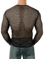INCERUN Men Fashion Mesh See-through Casual Long Sleeve Hollow Black T-Shirt
