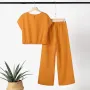 ZANZEA Women's 2pcs Suits Floral Short Sleeve O-Neck Top Elastic Waist Wide Leg Trousers Vintage Sets