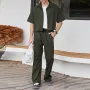 INCERUN Men Two Pieces Set Fashion Solid Color Short Shirt + Pants Summer Casual Daily Mens Clothing Set