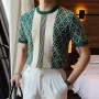 INCERUN Mens Print Crew Neck Short Sleeve T-shirt Comfortable Business Casual Green Tshirt Male S-5XL