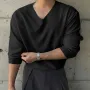 INCERUN Mens Casual Long Sleeve T-shirts Daily Solid Color Loose Fit Comfy V-Neck T-shirt for Spring Fall, S-5XL