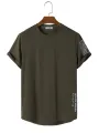 ChArmkpR Mens Letter Japanese Print High Low Curved Hem Short Sleeve T-Shirts