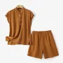 ZANZEA Womens Casual 2pcs Sets Short Sleeve Top Blouse Elastic Waist Pants Loose Suits
