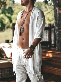 Mens Fringe Hem Half Sleeve Cardigan