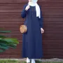 ZANZEA Women Vintage Round Neck Denim Dresses Casual Lantern Sleeve Solid Maxi Dress