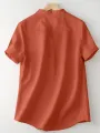 Cotton Solid Button Short Sleeve V Neck Casual Blouse