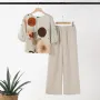 ZANZEA Womens Two-Piece Set Lady Elegant Sets Crew Neck Lantern Sleeve Graphic Print Tops Wide Leg Trousers Suits