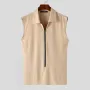 INCERUN Men Tshirts Male Comfy Lapel Sleeveless Zipper Blouse Streetwear Casual Solid Color T-Shirts Leisure Summer Round Neck Tee Tops