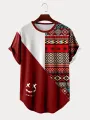 ChArmkpR Mens T-shirts Smile Geometric Ethnic Pattern Curved Hem Short Sleeve Tshirts