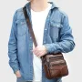Ekphero Men Genuine Leather Messenger Bag with Zipper Large Capacity Small Shoulder Bag Retro Handbags Bussiness Casual Satchel Pack