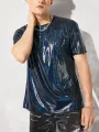 Men Shiny Coating Short Sleeve Crew Neck Skinny T-Shirt